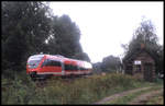 Ein Talent nach Münster ist hier am 30.8.2004 um 9.32 Uhr auf der Rollbahn an der Leedener Mühle unterwegs und passiert dort den ehemaligen Schrankenposten 103.