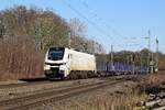 ELP 159 206, vermietet an HSL Logistik, mit leeren Rungenwagen in Richtung Osnabrück (Vehrte, 24.02.2021).