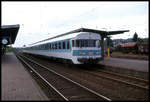 Am 22.08.1998 gab es wegen eines Eisenbahnunglücks in Lengerich Personenzugverkehr zwischen Lengerich und Osnabrück. 634608 steht hier am Bahnsteig in Lengerich und wartet auf seine Fahrgäste nach Osnabrück.