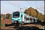 Der nagelneue Flirt ET 4.01 der Eurobahn war am 6.11.2017 bei Schulungsfahrten auf der Rollbahn zwischen Osnabrück und Münster unterwegs.