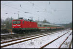 112186-2 durchfährt hier am 22.2.2005 mit einem kurzen IC den Bahnhof Hasbergen in Richtung Osnabrück.