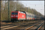 Railion 185191 hat bei der Durchfahrt in Natrup Hagen am 1.4.2007 um 8.23 Uhr in Richtung Münster einen langen Ganzzug am Haken.