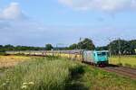 Alpha Trains Belgium 185 612, vermietet an RTB Cargo, mit ARS-Altmann-Autotransportzug in Richtung Osnabrück (Vehrte, 20.07.2021).