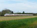 403 024 (FÜRTH) als ICE 1015 Norddeich=Mole - Karlsruhe bei der ehemaligen Blockstelle Deves zwischen Salzbergen und Rheine, 20.04.2025