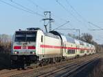 146 577 mit Leerpark in Richtung Emden - Norddeich in der Nähe der ehemaligen Blockstelle Deves zwischen Rheine und Salzbergen, 03.03.2026