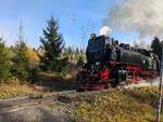 Dampflok 99 236 (Brockenbahn) kämpft sich den Brocken hoch / Am: 14.10.2025