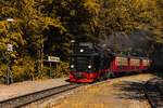 99 7237-3 bei der Einfahrt in den Bahnhof Steinerne Renne gen Wernigerode.