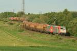 185 640 und 185 641 schl�ngeln sich mit einem Kalkkesselzug zum Bahnhof H�ttenrode hoch; 24.05.2009