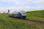 Nordwestbahn Talent VT 643311 nach Bielefeld erreicht hier am 26.04.2024 um 14.57 Uhr den Kreuzungsbahnhof Wellendorf des Haller Willem.