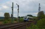 VT 719 der NordWestBahn fuhr als RB 84 von Holzminden nach Paderborn Hbf in den Bahnhof Langeland ein, Esig Langeland am 18.05.2010.