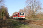 Am 23.3.20 machte sich dieser kleine Triebwagen der Baureihe 627 auf den Weg von Osnabrück nach Oberhausen, im Anhang befand sich ein leerer Transportwagen für LKWs.