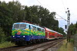 111 074 auf der Fahrt von Essen nach M�nster kurz vor dem Haltepunkt Sythen am 8.7.26