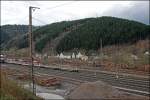 Blick ber die Gleisanlagen zum Holzladeplatz in Finnentrop.