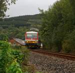 Triebzug 628 / 928 677-4 der WEBA (Westerwaldbahn) als Daadetalbahn am 12.09.2011 kurz vorm B Betzdorf-Alsdorf.