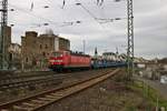 Schlünß Eisenbahn Logistik 181 213-0 (Saar) mit leeren Autotransportwagen in Rüdesheim Rhein am 22.02.20