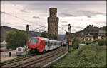 Zugkreuzung am 18.09.2026 um 12.29 Uhr am Ochsenturm in Oberwesel.