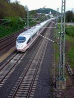 ICE 516 Mnchen - Stuttgart - Kln - Dortmund am 29. April 2008 gegen 17.50 Uhr nach Verlassen des Bahnhofs Siegburg/Bonn