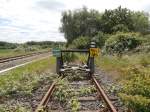 Der Prellbock des Anschlussgleises welches laut Internet von RWE zum Trafotransport benutzt wird oder wurde.