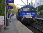 Die V203 von der Rurtalbahn kommt als Lokzug aus Aachen-West nach Düren aus Richtung Aachen-West und fährt durch Aachen-Schanz in Richtung Aachen-Hbf,,Aachen-Rothe-Erde,Aachen-Eilendorf,Stolberg-Hbf(Rheinland). 
Aufgenommen vom Bahnsteig von Aachen-Schanz. 
Am Morgen vom 9.10.2018.