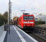 185 043-7 DB kommt als Umleiter mit einem Kohlenleerzug aus Garching(D) nach Gent-Zeehaven(B) und fährt durch Kohlscheid aus Richtung Herzogenrath und fährt die Kohlscheider-Rampe hoch nach