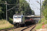 186 183-0 von Lineas/Railpool kommt als Umleiter mit einem gemischten Güterzug aus Köln-Gremberg(D) nach Antwerpen-Noord(B) und fährt durch Kohlscheid aus Richtung Herzogenrath und