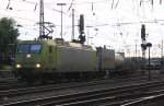 145 CL-031 von Alpha Trains fhrt mit einem Containerzug aus Belgien und fhrt in Rchtung Kln bei der Ausfahrt aus Aachen-West am Abend des 13.7.2012.