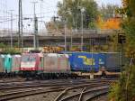 185 597-2 von Crossrail l kommt aus Richtung Köln,Aachen-Hbf,Aachen-Schanz mit einem LKW-Walter-Zug aus Novara(I) nach Genk-Goederen(B) und fährt in Aachen-West ein.