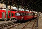 VT 98 Schienenbus 796 796 Ruhrtalbahn in Hagen Hbf und fuhr weiter zum Eisenbahnmuseum Bochum Dahlhausen, April 2014.