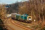 135 Jahre Wuppertalbahn mit 212 376-8 DB & 363 826-9 beim Abzweig nach Beyenburg, Februar 2025.