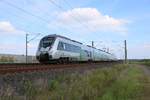 1442 200 und 1442 705 (Bombardier Talent 2) der S-Bahn Mitteldeutschland als S 37346 (S3) von Borna (Leipzig) nach Halle-Trotha fährt bei Benndorf auf der Bahnstrecke Magdeburg–Leipzig (KBS