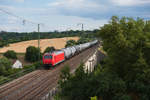 145 093 der HSL mit einem Kesselwagenzug bei Unterkotzau Richtung Plauen, 09.07.2018