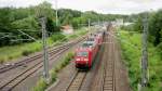 auf Grund von Umleiterverkehr (Bauarbeiten in Riesa) kam am 28.7.15 dieser doppelt bespannte Güterzug mit der 185 184-9 hier durch Klingenberg-Colmnitz 