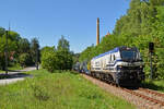 Eurodual 159 221 fuhr am 13. Mai 2024 für die Netzwerkbahn Sachsen Leerholzzüge von Freiberg nach Pockau-Lengefeld zur Beladung, der 2. Zugteil passierte am Nachmittag Hohenfichte.