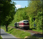 Anlässlich des Streckenjubiläums  150 Jahre Flöhatalbahn  verkehrte am 24.05.2025 die Diesellok PRESS 118 719-4 (NVR: 92 80 1228 719-1 D-PRESS) mit einem Sonderzug von Pockau-Lengefeld