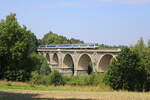 Ein RE6 der MRB von Leipzig Hbf nach Chemnitz Hbf überquert das imposante Bahrebachmühlenviadukt zwischen Wittgensdorf Mitte und Chemnitz-Borna.