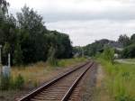 Ein schner Blick auf die Bahnstrecke KBS 546 Zeulenroda-Triebes
Im Hintergrund der Alte Bahnhof von Triebes zusehen 15.07.2011