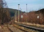 Blick am 09.Mrz 2012 ber das Hauptgleis im Bahnhof Grfenthal Richtung Probstzella (ex KBS 564 Sonneberg-Probstzella).