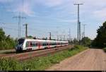 9442 313 (Bombardier Talent 2) von Abellio Rail Mitteldeutschland als RE 74504 (RE17) von Leipzig Hbf nach Erfurt Hbf fährt in Großkorbetha auf der Bahnstrecke Halle–Bebra (KBS 580).