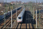 Ein 412 nimmt nach der Ausfahrt in Halle(Saale)Hbf Kurs auf die NBS nach Erfurt.