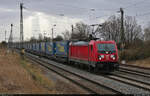 KLV-Zug (LKW Walter Internationale Transportorganisation AG) mit 187 189-6 unterwegs in Großkorbetha in nordöstlicher Richtung.