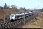 9442 813 (Bombardier Talent 2) von Abellio Rail Mitteldeutschland als RB 74813 (RB20) von Weißenfels nach Halle(Saale)Hbf fährt in Halle (Saale), Kasseler Straße, auf der Bahnstrecke Halle–Bebra (KBS 580). [28.3.2018 | 10:28 Uhr]