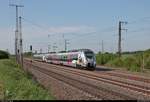 Nachschuss auf 9442 112 und 9442 116 (Bombardier Talent 2) von Abellio Rail Mitteldeutschland als RE 74582 (RE18) von Halle(Saale)Hbf nach Erfurt Hbf, die in Großkorbetha auf der Bahnstrecke