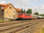 RAILION DB Logistics 155 011-0 mit einem gemischten Gterzug Richtung Eisenach, am 02.07.2012 in Erfurt Bischleben.