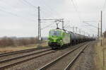 RheinCargo 192 031 mit Kesselwagen Richtung Eisenach, am 21.02.2023 in Seebergen.