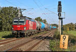 1293 192-1 (Siemens Vectron) ist mit Kesselwagen Richtung Großkorbetha unterwegs und wurde am km 9,1 nördlich von Schkopau in Szene gesetzt.