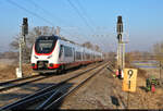 Neues Gesicht seit dem Fahrplanwechsel: 6442 414 (Bombardier Talent 3 Plus), fotografiert unmittelbar vor der Schkopauer Saalebrücke, vom Radweg aus.