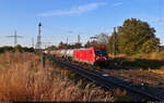 Kesselzug mit 187 113-6 unterwegs in nördlicher Richtung bei Großkorbetha.