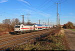 IC2 mit 147 583-9 nach der verspäteten Durchfahrt des Bahnhofs Großkorbetha.