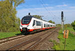 6442 914-5 (Bombardier Talent 3 Plus) erreicht nach der Fahrt �ber die Saale am km 9,1 den Bahnhof Schkopau.