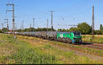 Am km 25,0 – das ist die s�dliche Bahnhofsausfahrt von Gro�korbetha – konnte 192 059-4 (Siemens Smartron) mit etlichen Kesselwagen Richtung Wei�enfels beobachtet werden.

🧰 RIVE Rail Leasing Limited (RRL), eingestellt bei der northrail GmbH und vermietet an Flex Bahndienstleistungen GmbH
🕓 1.7.2025 | 17:59 Uhr